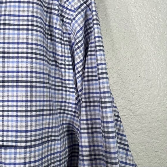 J. McLaughlin Mens Button Up Shirt Plaid Long Sleeve Modern Fit Gray Blue Medium - Picture 3 of 6